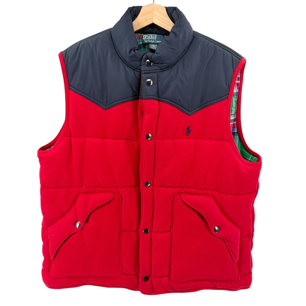 MINT Vintage 90s Polo by Ralph Lauren Red Navy Western Plaid Puffer Vest